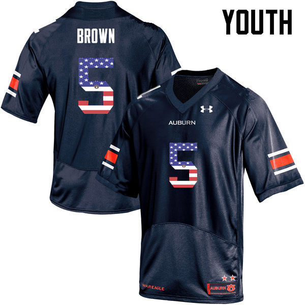 Youth Auburn Tigers #5 Derrick Brown USA Flag Fashion Navy College Stitched Football Jersey